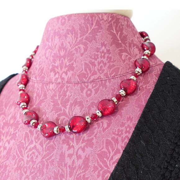 Stunning Ruby Red Necklace Set / Murano Glass/Sterling Silver/ Swarovski Set - Picture 2 of 10